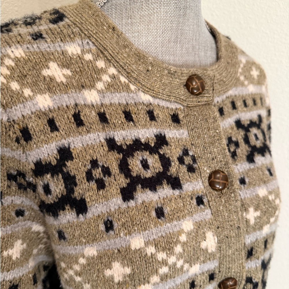 Marled Black, Cream, and Tan Patterned Cardigan | L - Picture 3 of 13